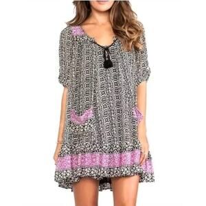 Free People Penny Lane Dress sz M Black White Tunic Boho Western Festival Beach